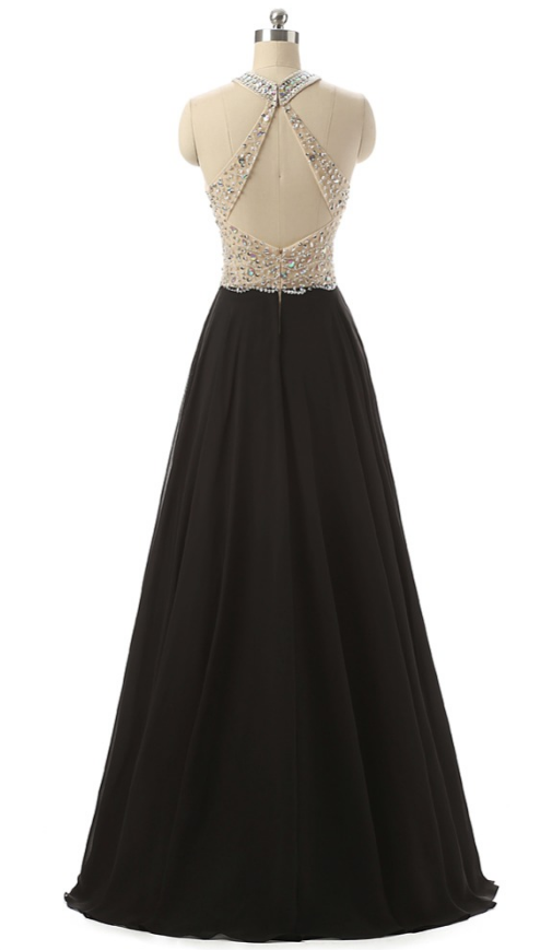 Elegant Metal Button Black Chiffon Dress