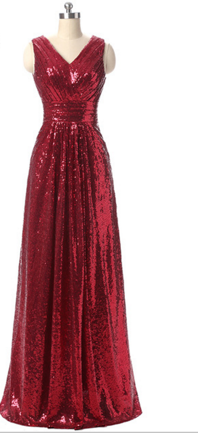 Sequined A-Line V-neck Satin Gown with Pleated Skirt Pool main image 1