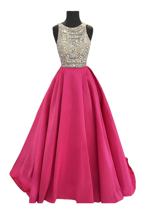 Evening Dress Elegant And Dense Bright Pearl Crystal Bright Pink Without Back Woman Formal