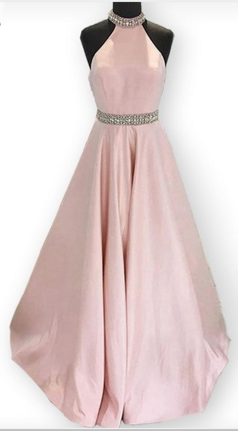 A New Real Photo Of A High-necked Pink Satin Gown With A Satin Gown ...