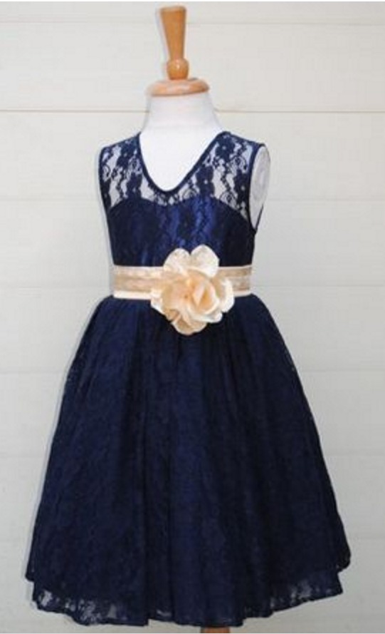 Flower Girl Dress, Lace Flower Girl Dress Toddler Girl Dress Navy Blue on Luulla
