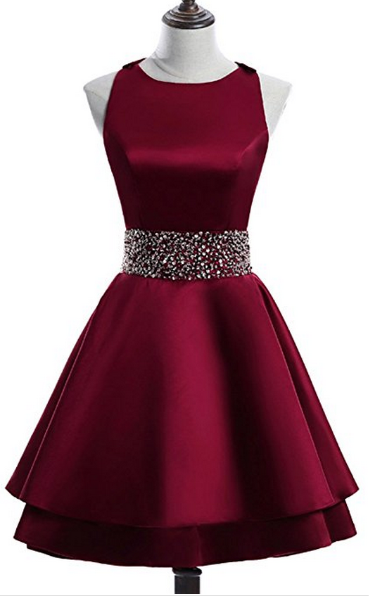 Vintage Burgundy Satin Pleated Mini Homecoming Dress Cocktail Dress cc3069