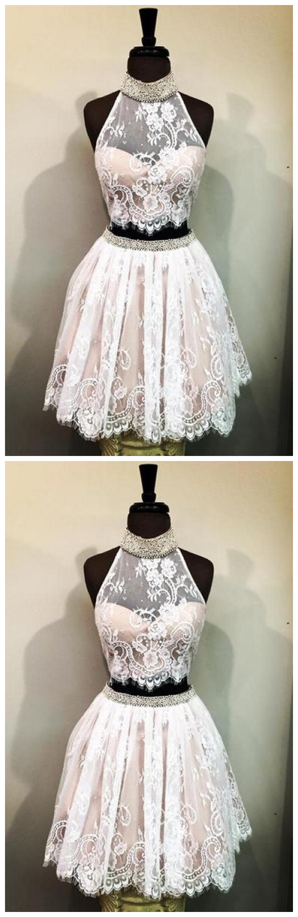 Halter Beaded Sleeveless Lace Up Sheath Short Homecoming Dress