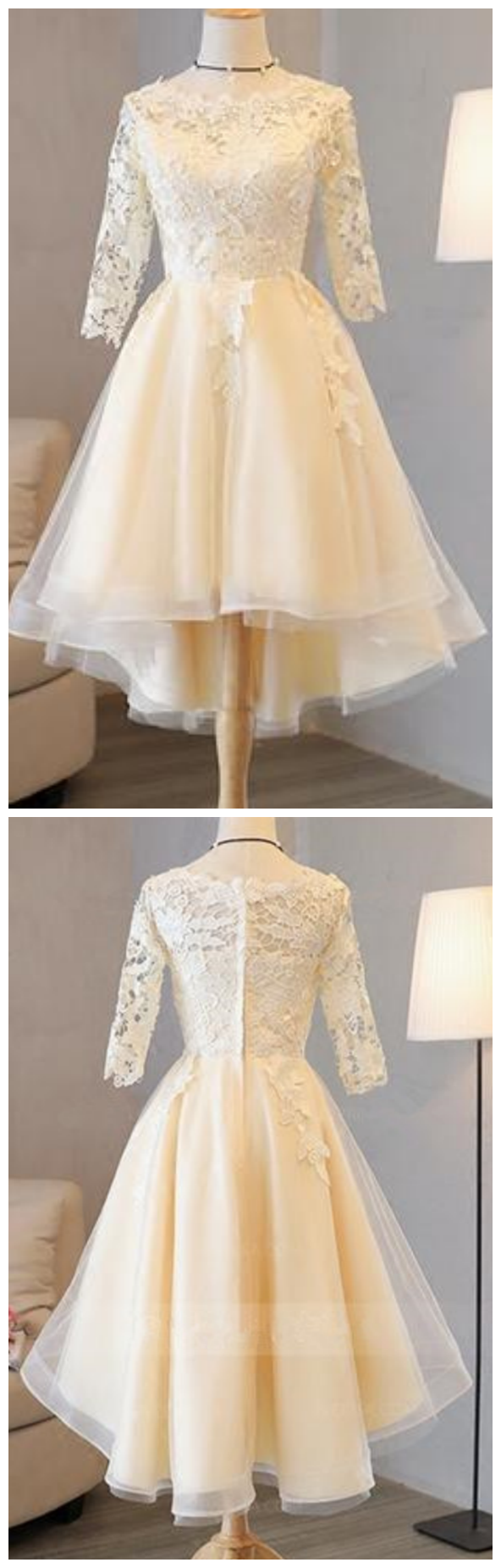 Long Sleeves Lace Applique Homecoming Dresses,a Line Cocktail Dresses ...