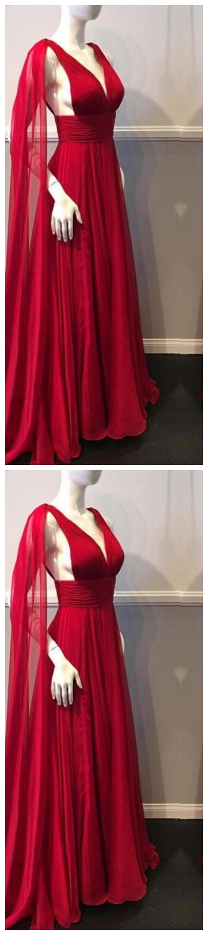 Glitter Straps Sweep/Brush Train Red V-Neck Formal Dresses