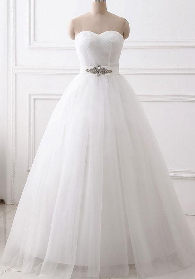 A-Line Sweetheart Tulle Simple Wedding Dresses main image 0