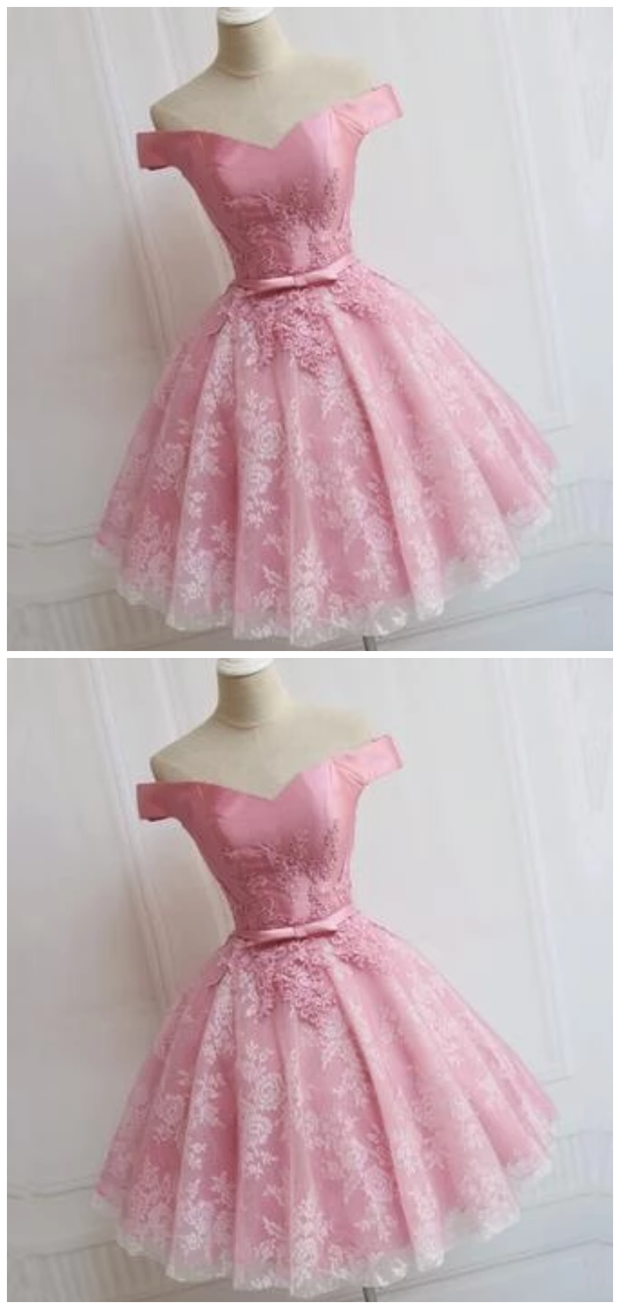 Cute Pink Off The Shoulder Short Birthday Outfits Homecoming Dress With Bow main image 0