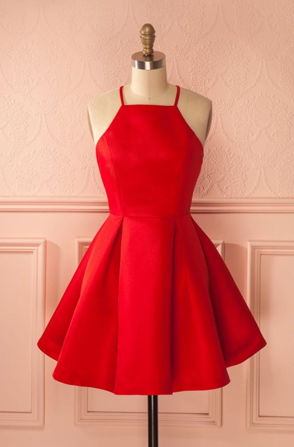 Sexy A Line Spaghetti Straps Satin Red Homecoming Dress With Pleatsprom Dresshomecoming 5218