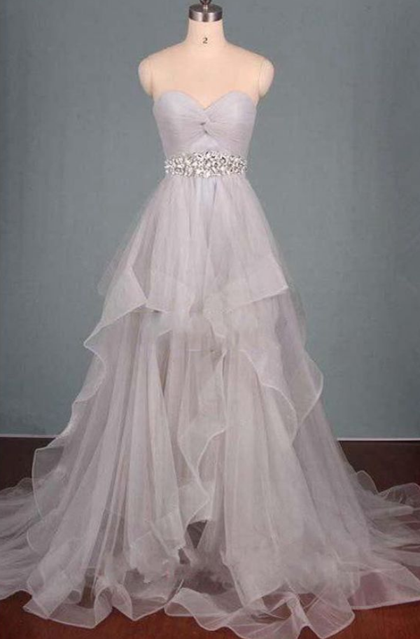 Gray A Line Court Train Sweetheart Prom Dresses,sleeveless Mid Back ...