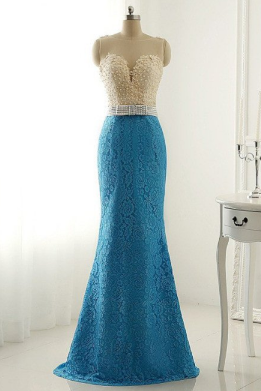 Lace See Through with Beaded Bodice Gowns Royal Blue Plus Size