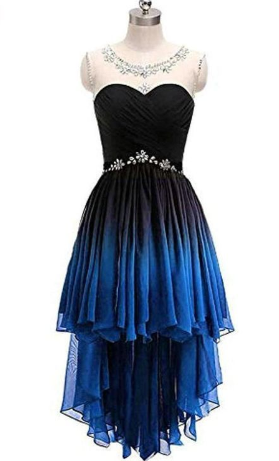 Ruby Outfit Ombre Short Prom Dresses Scoop Chiffon Beading High Low ...