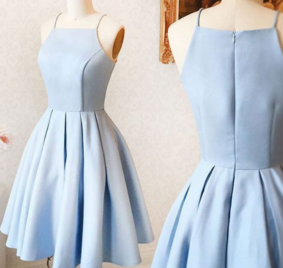 Blue Halter Neck A Line Short Birthday Dress Homecoming Dress