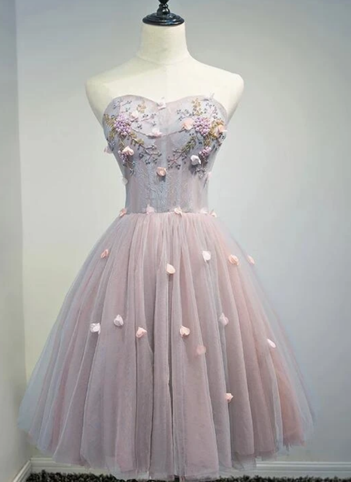 Cute Off the Shoulder Lace and Tulle Knee Length Party Dress, Homecoming Dress