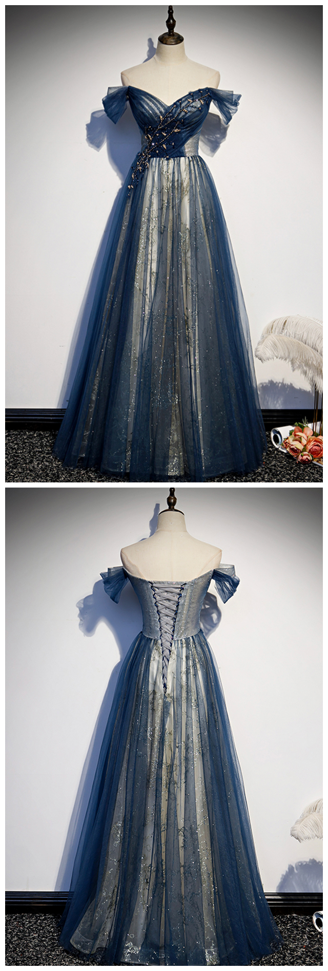 Tulle Long Prom Dress Off Shoulder Evening Dress on Luulla
