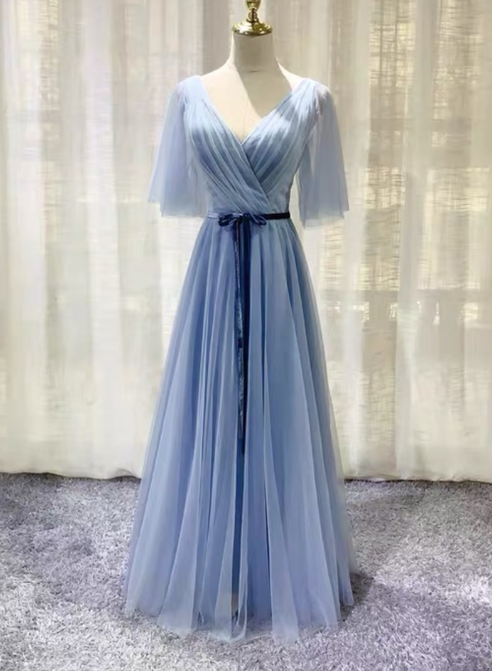 Elegant V Neck Simple Cheap Formal Long Bridesmaid Dresses, WG403 main image 1