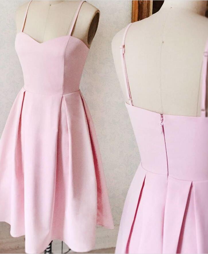 Charming Prom Dress A Line Pink Short Homecoming Dress Spaghetti Straps Prom Gown，2022 Pink