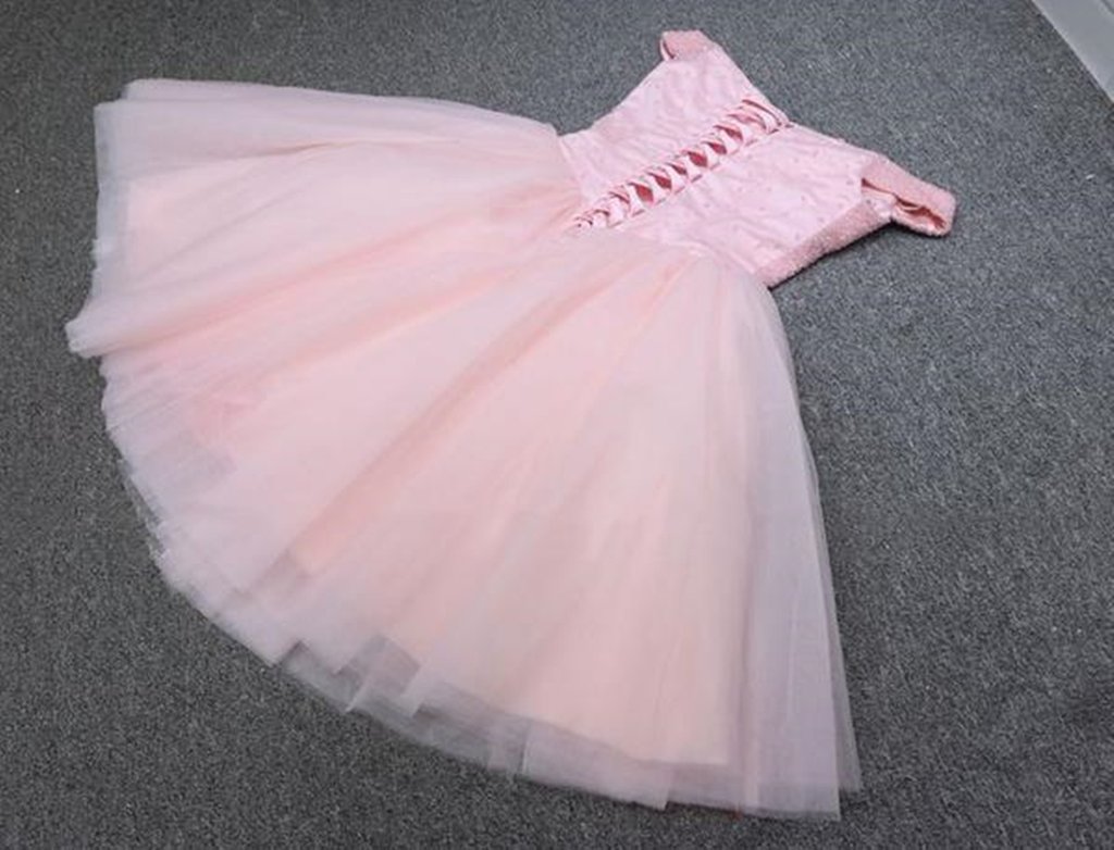 Pink Beaded Short Prom Dress, Homecoming Dress main image 1