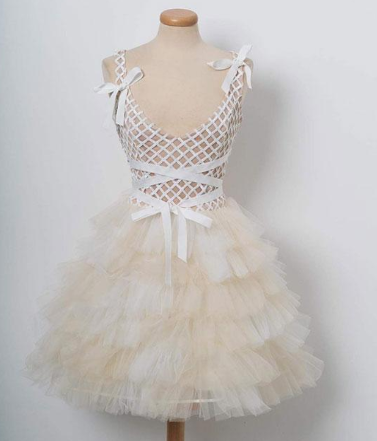 CHAMPAGNE TULLE SHORT PROM DRESS, CHAMPAGNE TULLE HOMECOMING DRESS,DS3397