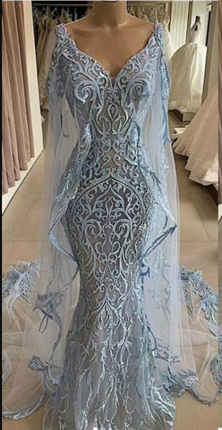 Light Sky Blue 2020 Elie Saab Mermaid Prom Party Dresses With Wrap V ...