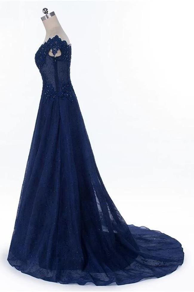 Simple Blue A-Line Long Prom Dress with Cape,DP857