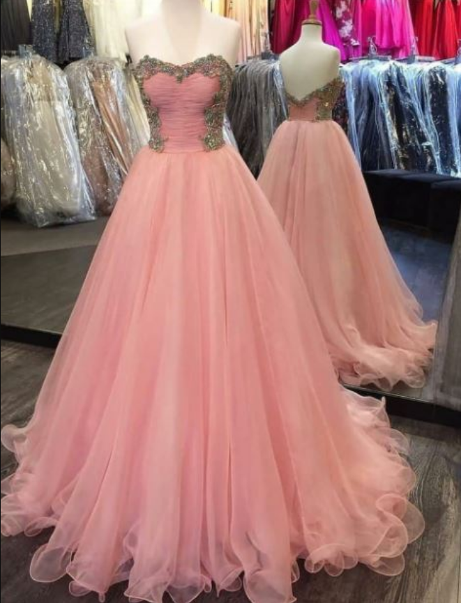A-Line Sweetheart Beading Long Chiffon Prom Dresses, PD0657