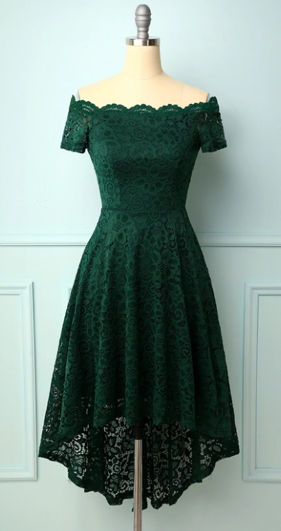 Dark Green Off The Shoulder Dress Lace Formal Party Dress Prom Dresses ...