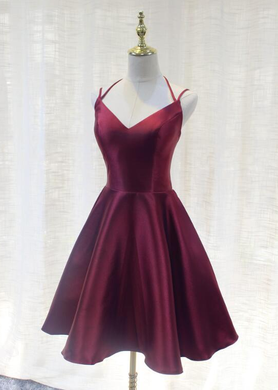 Charming Red V Neck Satin Ruffles Long Party Dress Birthday Dress SP2142