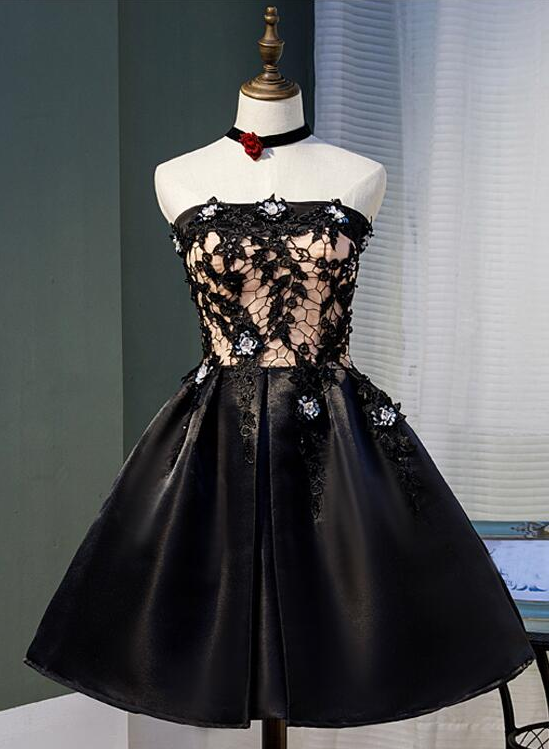 Black Satin Sleeveless Short Homecoming Prom Party Dress main image 0