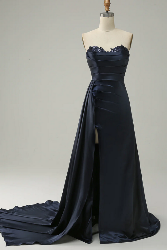 Elegant Strapless Satin Formal Prom Dress, Beautiful Prom Dress ...