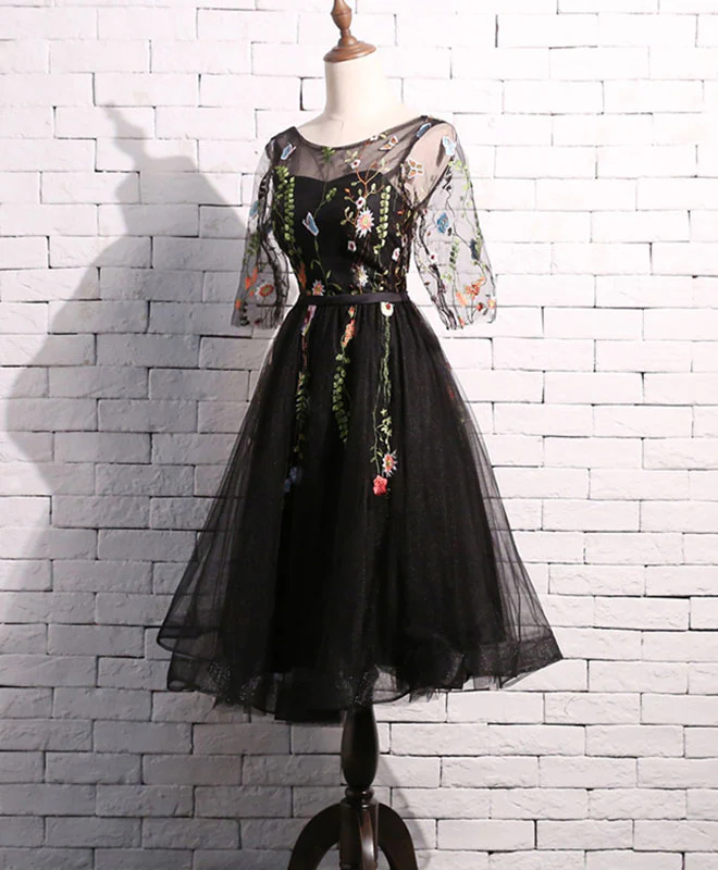 Black tulle short prom dress, formal dresses, black evening dress,DS4001