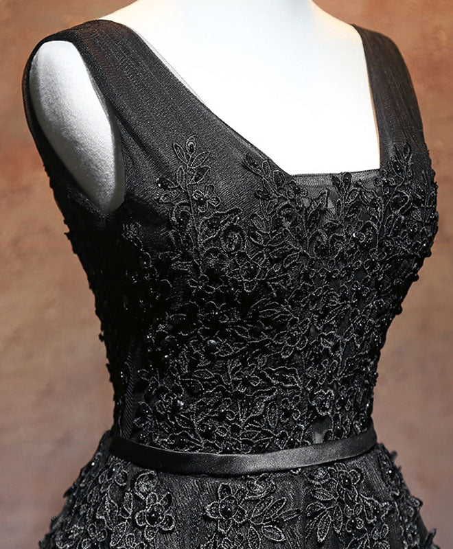 Black v neck tulle lace short party dress, homecoming dress C1124 main image 0