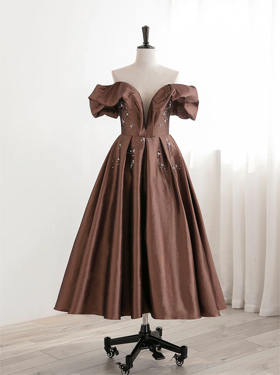 Brown Off The Shoulder Long Prom Dress Formal Dress