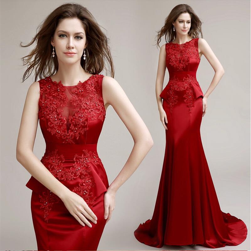 Custom Made Red Elegant Long Mermaid Formal Evening Dresses 2015 Party ...