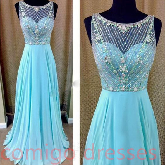 Fashion Sky Blue Long Prom Dresses 2016 Real O Neck Crystal Beaded ...