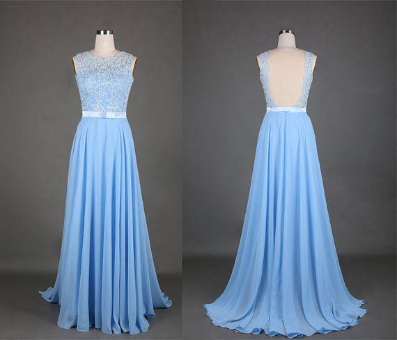 Lace Prom Dresses,Light Sky Blue Prom Dress,Modest Prom Gown,A Line ...