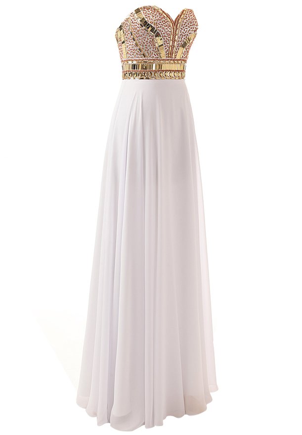 Long Aline Prom Dress Featuring Sweetheart Bodice With Gold Beaded