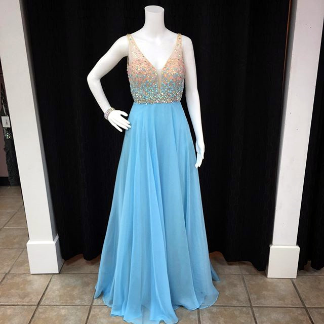 Long Sheath Jewel  Floor Length  Chiffon Crystals Prom Dresses