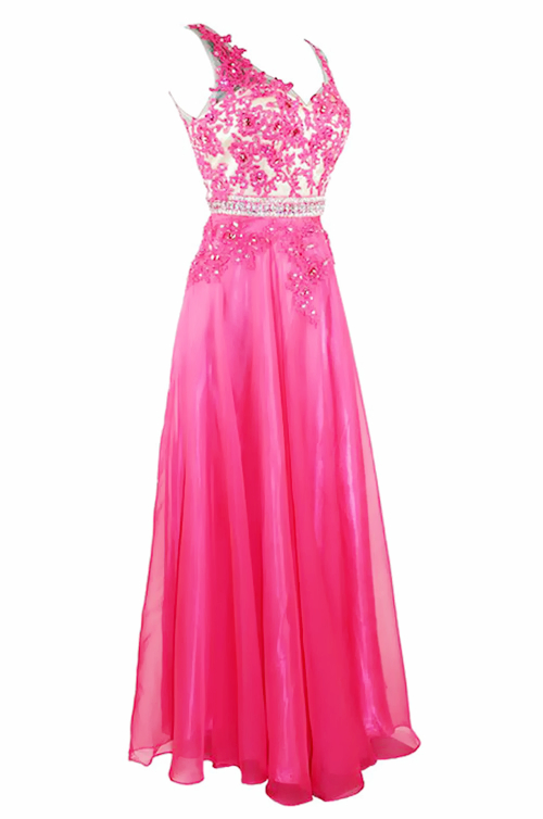 Prom Gown,Pretty A-line V-neck Long Chiffon Lace Prom Dress With ...