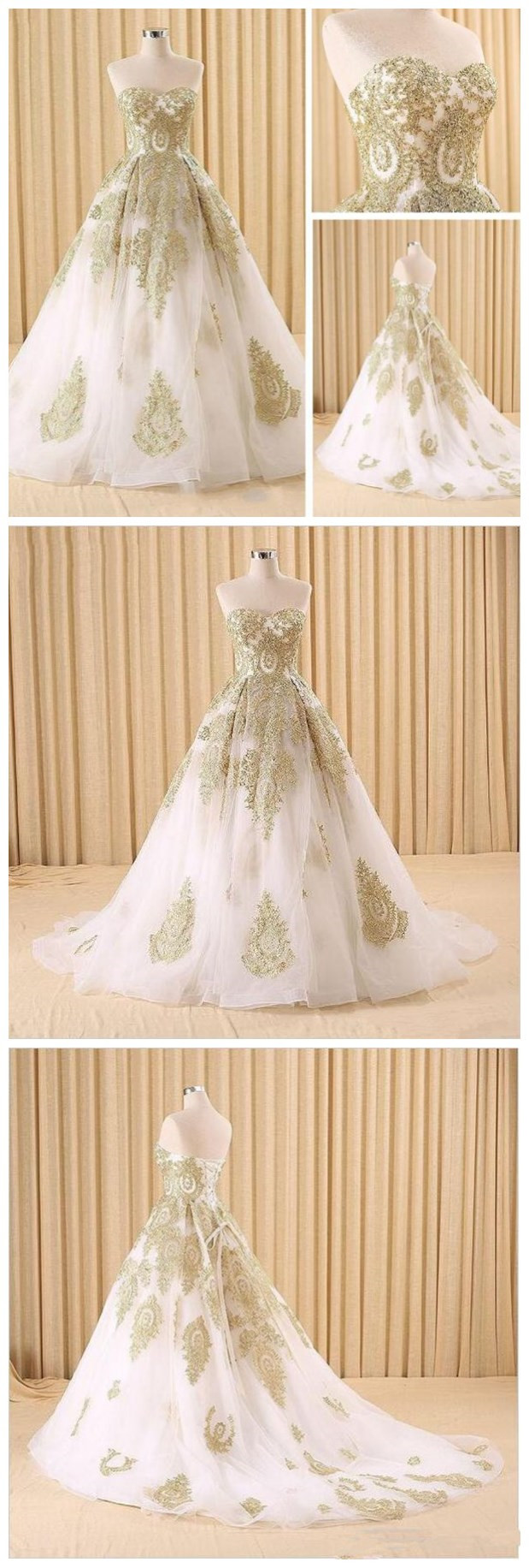 Elegant White And Gold Lace Prom Dresses,ball Gown Evening Dresses,a ...