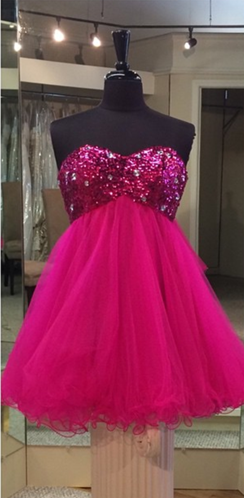 Stunning Hot Pink Sequins Homecoming Dress SYH19