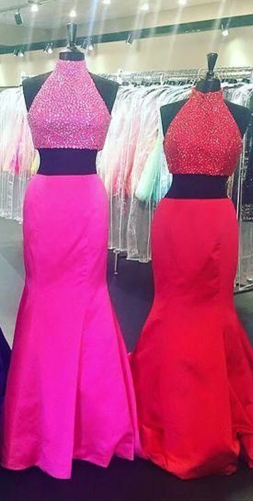 2 Piece Prom Gown,two Piece Prom Dresses,red Evening Gowns,2 Pieces
