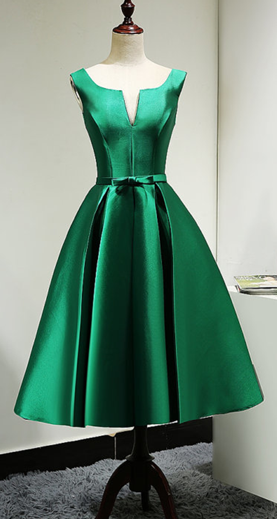 Sexy Short Green V Neck Satin Bridesmaid Dress ,short Bridesmaid