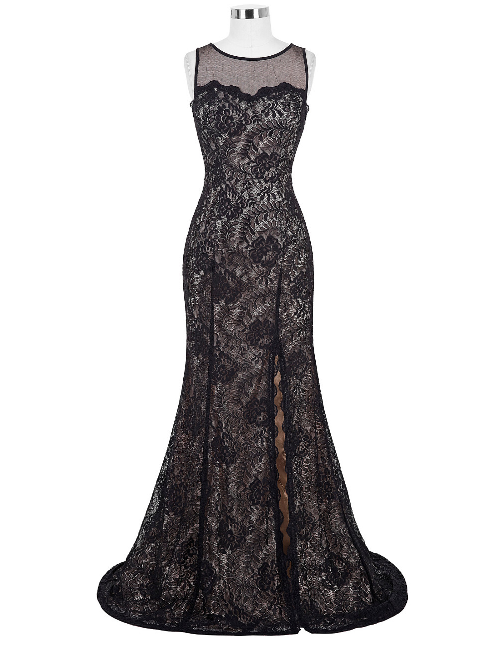 Trumpet Silhouette Dress with High Slit and Lace-Up Back Grape main image 1