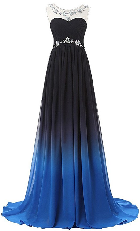 Gradient Color Prom Evening Dress Beaded Ball Gown Prom Dresses on Luulla