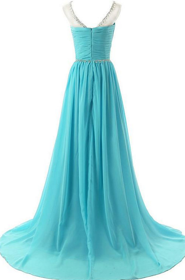 Elegant Chiffon And Tulle Bateau Neckline A Line Prom Dresses With Beadings And Rhinestones On Luulla 